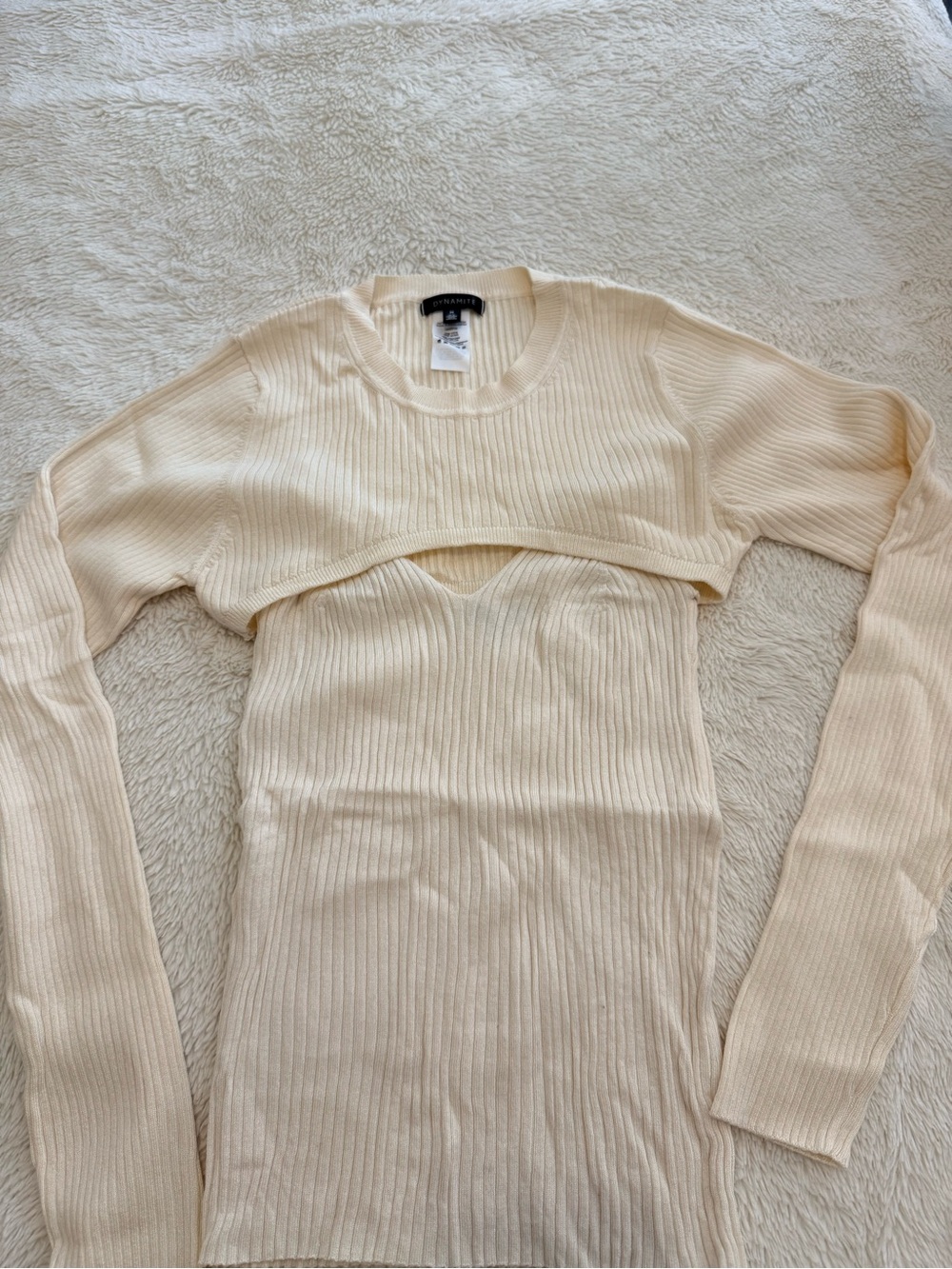 Dynamite Cream Ribbed Two-Piece Knit Top *Never Worn*